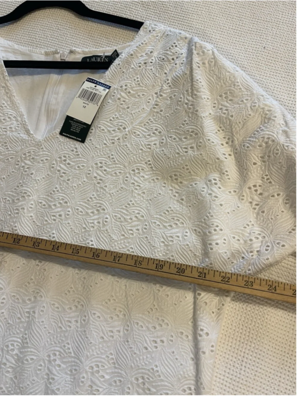 Lauren Ralph Lauren Eyelet Shift 100% Cotton Scalloped Hem Dress 12 NWT